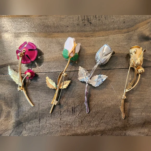 Assorted Vintage Rose Brooch Pin - Gold, White, Silver, Pink Floral Accents - Picture 2 of 6